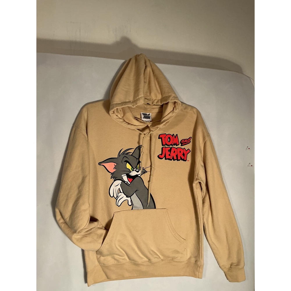 Tom and Jerry Graphic Hoodie Tan  Size Small Cartoon Retro Pullover Sweatshirt‎